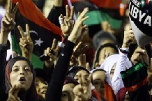 cheering Libyans in Tripoli