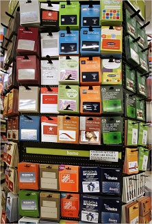 display of gift cards