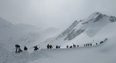 This photo was taken at the top of the Horstman Glacier, not far from the T-Bar top station, on the dividing ridge between the Horstman and Blackcomb Glacier valleys. Photo taken Easter long weekend 2006.