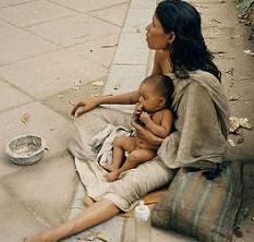 muslim woman and child begging
