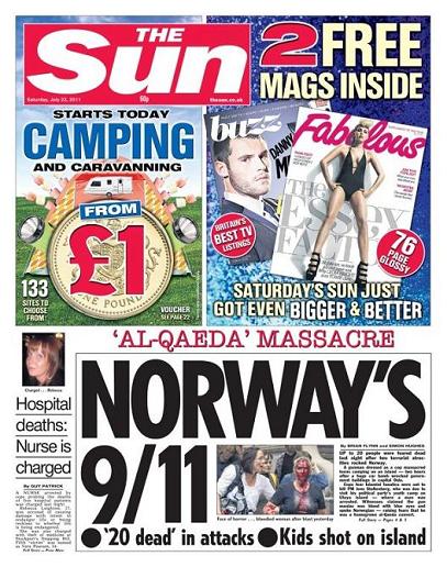 oslo bombings - Sun front page