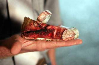 a bloodied child's shoe found inside a shopping mall in the southern Israeli city of Ashkelon