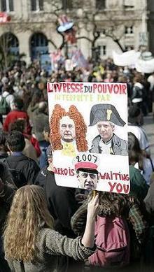 Around 500,000 people demonstrate in Paris, as part of a nationwide day of strikes and protests to call for the complete abrogation of the unpopular First Employment Contract (CPE). Gangs of youths clashed with riot police who responded with tear gas as violence erupted in Paris and other French cities after more than a million people protested against an unpopular youth jobs plan. 
