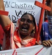 Human Liberation Commission of Pakistan activists shout slogans during a protest against alleged anti-Christian violence (AFP Photo/Arif Ali)