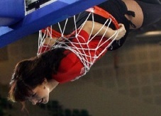 Young woman being dunked