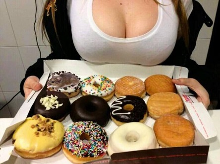survey of girl with big boobs and donuts
