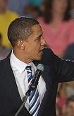 Senator Barack Obama conducted a town hall meeting at the Roosevelt Middle School gymnasium in Cedar Rapids, Iowa on July 30.