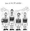 football cartoon printed in a German newspaper showing the Iranian national team standing in a World Cup stadium with bomb belts strapped to their jerseys