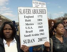 Many of the rally's participants were amazed to learn that slavery was legal in Saudi Arabia until 1962. Sudan's Arab colonizers have never given up their right to hold and traffic in slaves. 