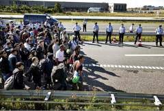  Sept. 9, 2015 Hundreds of refugees walk in Southern Jutland motorway near Padborg in Denmark.
