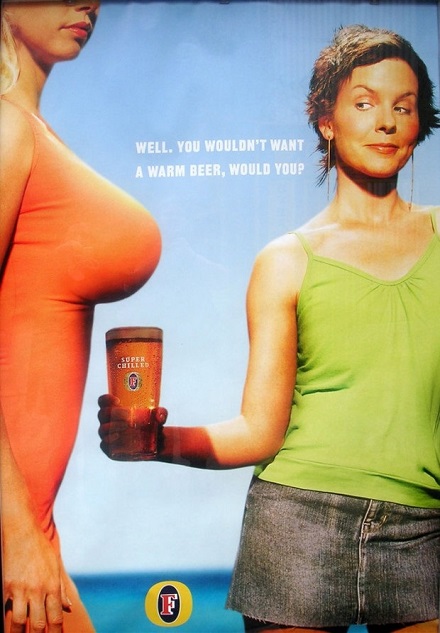 fosters beer ad - big breast shadow