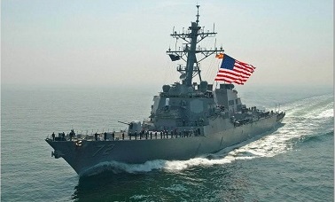U. S. Navy destroyer stops four Mexicans in a rowboat rowing towards California