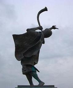 Gilleleje, Denmark. A shofar-blowing statue, a monument to the Danish Jews who tried to flee the Nazis, some of whom succeeded, crossing in fishing boats to Sweden, and some of whom were betrayed and sent to the Thereseinstadt concentration camp.