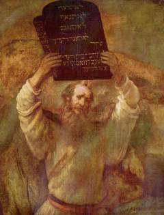 Moses with the Ten Commandments by Rembrandt (1659).